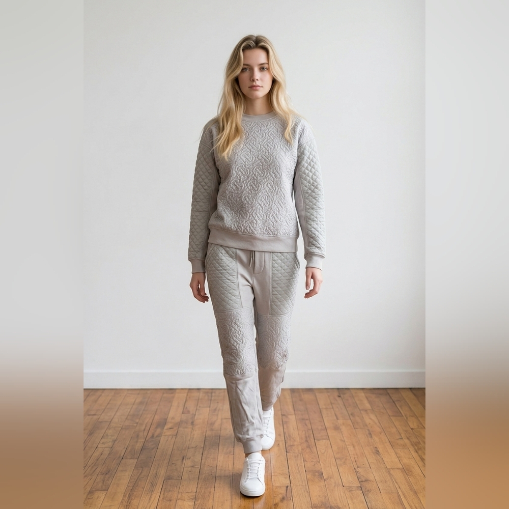 Burberry Quilted Monogram Tracksuit Set Quilt Gray Small Womans